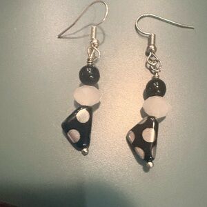 Chic Black and Silver Polka Dot Earrings